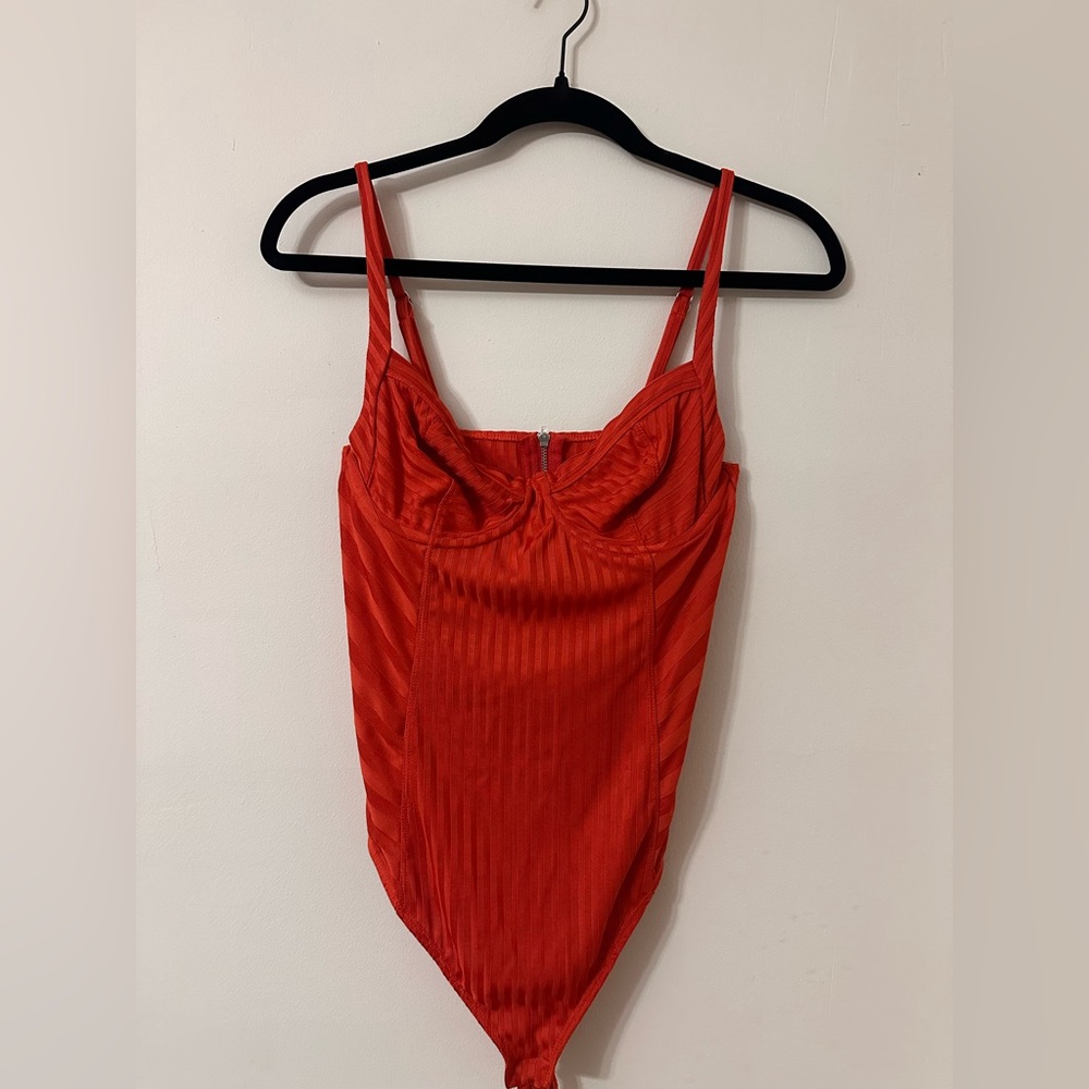 AllSaints Bright Orange Ribbed Strappy Bodysuit